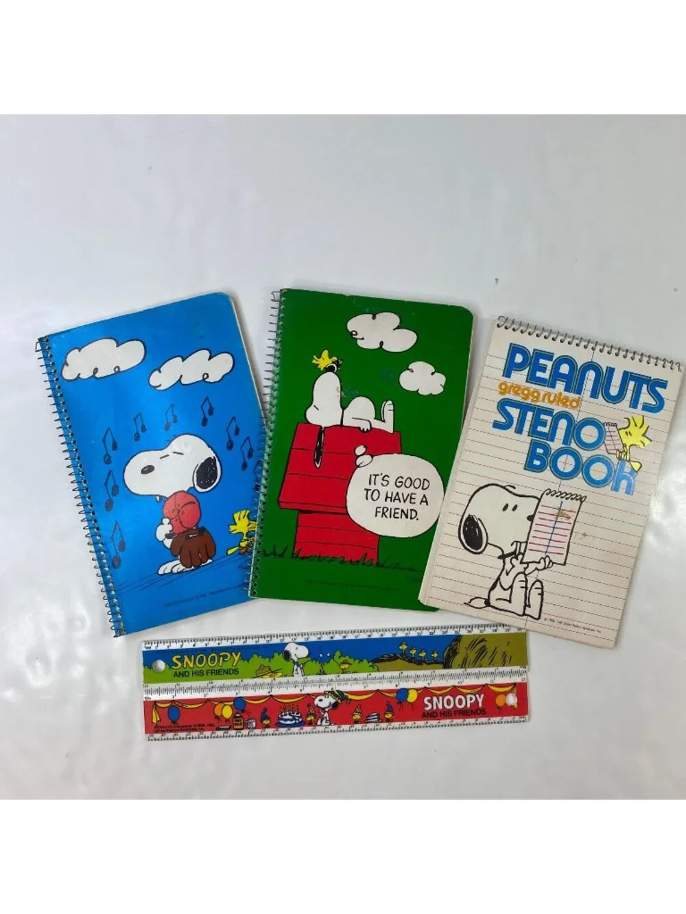 Vintage Peanuts Snoopy Woodstock 3 Spiral Notebooks Steno Books Bundle 1984-85